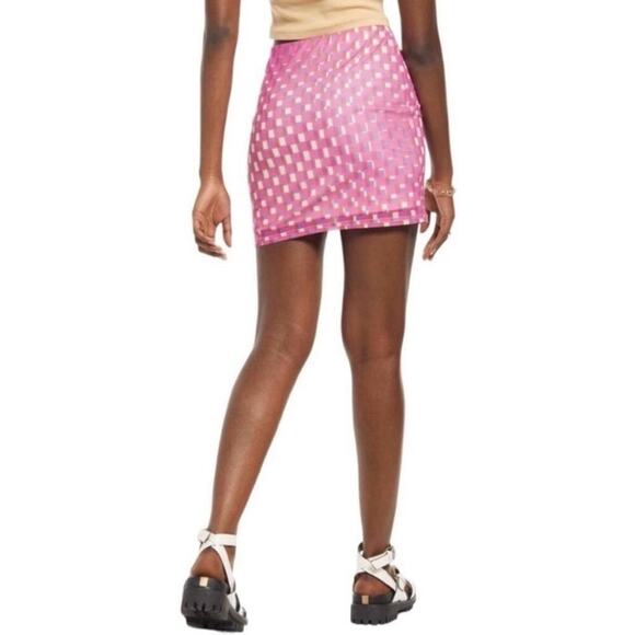 BP Plus Size 3X Pink Checker Print Mini Skirt NWT Stretch Lined - Picture 2 of 7